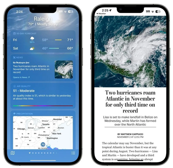 鄂伦春苹果14维修分享iPhone 14手机如何看天气时顺带看新闻 